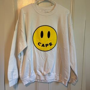 White Crewneck Sweatshirt with Yellow Smile Graphic -